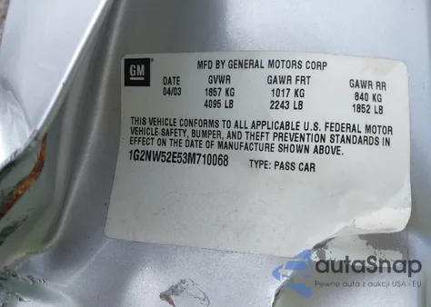 2003 Pontiac Grand Am Gt из США, поврежденный, VIN 1G2NW52E53M710068